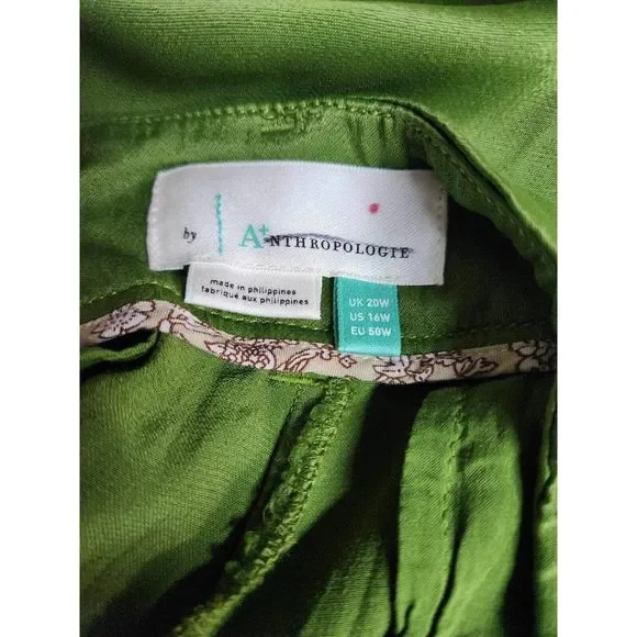 Anthropologie Diandra Green Satin Pleated Joggers Size 16. B-3